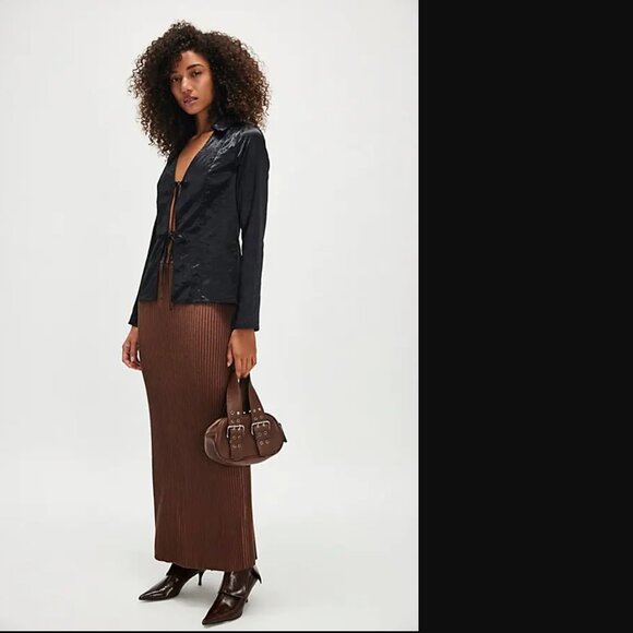 Free People Women Brown Combo Clara Maxi Skirt Size S NWOT - Picture 1 of 7